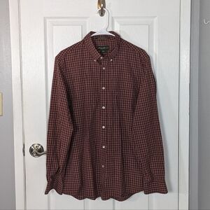 Eddie Bauer Men's Wrinkle Resistant Relaxed Fit Red Plaid Button-Up Shirt Size L